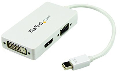 StarTech.com Adaptateur mini DP 3 en 1 - Dongle/Hub/Répartiteur Adaptateur d'Écran Multiport Audio-Vidéo : Convertisseur 3 en 1 Mini DP vers port VGA, DVI ou HDMI - Blanc (MDP2VGDVHDW)