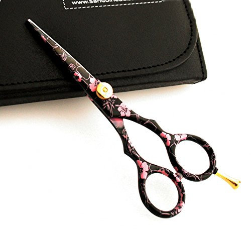 Professionelle Haarschneideschere, rosa Blume 14cm, mit Etui