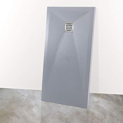 Yellowshop, Piatto Doccia Rettangolare in Marmoresina, Effetto Bugnato Grigio Chiaro, 80x100x3,5 cm