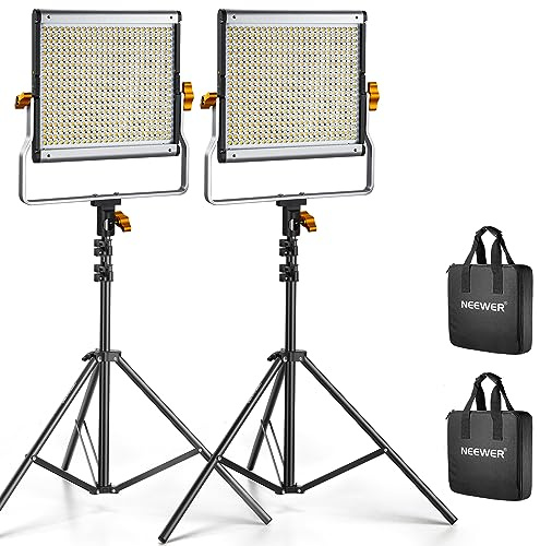 Neewer 2 Packs Dimmable Bi Color 480 LED Video Light Kit, 3200~5600K CRI 96+ LED Panel with U Bracket, 75 inches Tripod Light Stand for YouTube Recording Studio Photography Streaming Key Lighting