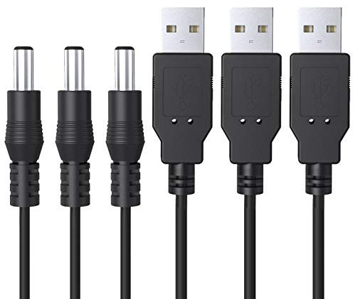 Ancable Cavo da USB a CC da 5 V, confezione da 3 pezzi, 1 m da USB a jack a cilindro CC, cavo di alimentazione per 24 AWG, 5,5 x 2,1 mm