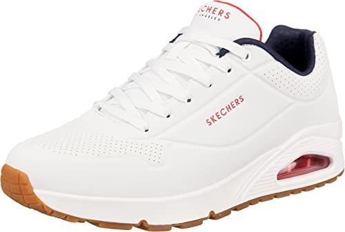 Skechers Uno Stand on Air Baskets Homme, White Durabuck Navy Red Trim, 46 EU