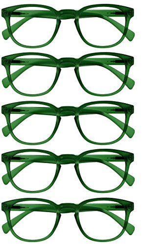 OPULIZE Pop Lesebrille 5er Pack Keck Rund Matt Rahmen Federscharniere Kratzfest Grün Herren Damen RRRRR2-6 +2.50