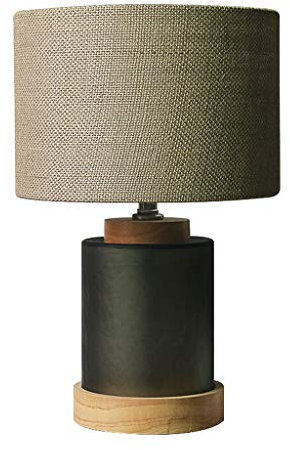 Wood/Glass Table Lamp Rustic Farmhouse Jug Living Room LED Light and Drum Shade Bedroom Bedside Lamp - 10 X 14 Inches (Color : Wood)