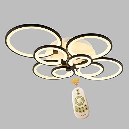 Lichtsse Deckenleuchte LED dimmbar 100W 8000LM Wohnzimmerlampe Deckenlampe 8 Kreise mit Fernbedienung Moderne Pendelleuchte aus Acryl in Schwarz für Schlafzimmer Studio Laden [Energieklasse A++]