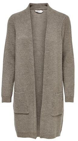 ONLY Damen Lange Strickjacke mit Taschen | Stretch Casual Langarm Gerippt | Open Cardigan Noos ONLJADE, Farben:Hellbraun, Größe:S