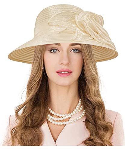 Carnavalife Sombrero de Boda con Flores para Mujer, Gorro Nupcial para Vestido de Novia, Tocado de Iglesia Derby para Fiesta de Té, Talla única (Crema)