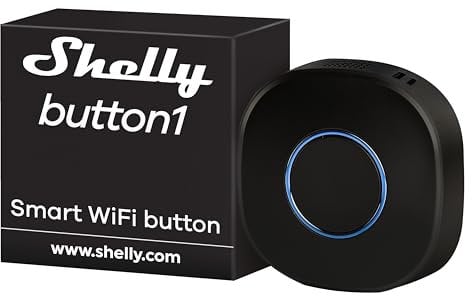 Shelly Button 1 - Nero, Pulsante Wi-Fi di attivazione di scene e azioni, Domotica, Indicatore LED, Controllo della luce, Compatible con Alexa e Google home, App iOS e Android