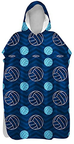 Treer Serviette Poncho Adulte Microfibre Séchage Rapide Poncho à Capuche Plage Surf, Serviette à Changement Peignoir Piscine Robe de Bain pour Homme et Femme (60x100cm,Volley-Ball Bleu)