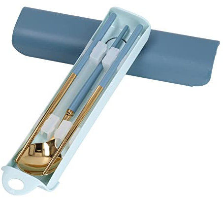 Koreanisches Essstäbchen- Und Löffel-Set, Koreanische Stäbchen Löffel Mit Aufbewahrungsbox, Koreanisches Besteck Wiederverwendbare Edelstahllöffel Und Essstäbchen-Set(Blau)