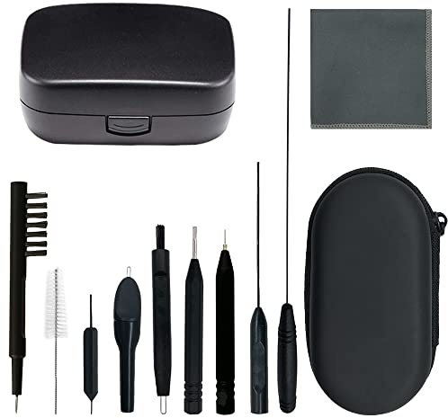 12-Piece Hearing Aid Cleaning Kit with Wax Loop, Storage Case | Also for earbuds and headphones, includes magnet, vent brush and screwdriver, multi-purpose tools, portable zipper case