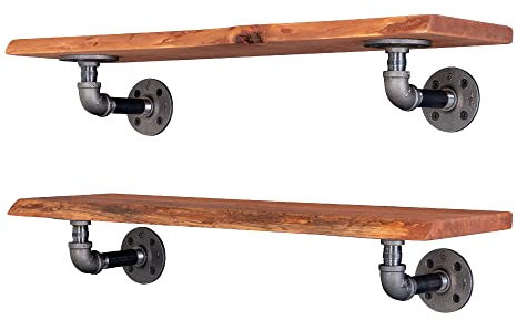 PIPE DECOR 61 cm Sonnenuntergang Zedernholz Regal mit industriellen L-förmigen Rohrhalterungen (2 Stück)