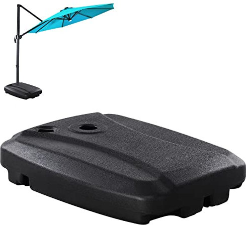 GOPLUS Base para Sombrilla con Ruedas, Rellenable con Agua 60L o Arena 95kg, Base de Parasol HDPE con Asa Práctica y Base Cruzada Pre-Instalada, para Piscina Jardín Patio, 81x60x15cm