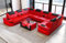 Sofa Dreams Wohnlandschaft Como U Form Ledersofa (Langer Schenkel Links, Rot-Schwarz)