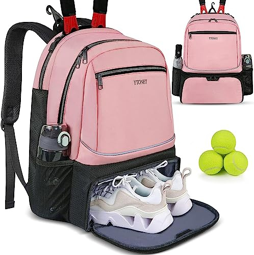Tennisväska tennisryggsäck 4 racketar för kvinnor män stora pickleballväskor med isolerad ficka ventilerat skofack håller badminton squashracket för barn flickor, paddlar bollar tillbehör
