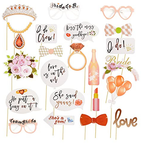 Aomig Party Foto Booth Props, Fotorequisiten JGA Photo Props Requisiten Dekorationen Valentinstag Photo Booth Requisiten für Wedding Hochzeit Party Dekoration (23 Stück)