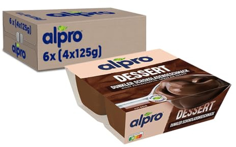 Alpro Soya-Dessert Dunkle Schokolade Feinherb – Auf Soyabasis – Vegan und von Natur aus laktosefrei – Reich an Calcium und Vitaminen – 6 x (4 x 125) g