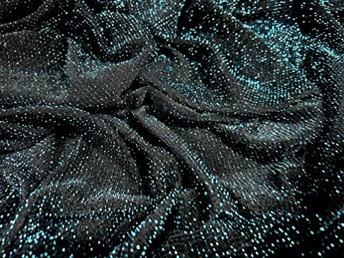 Lurex Slinky Stretch-Jersey-Stoff, Meterware, Schwarz / Türkis