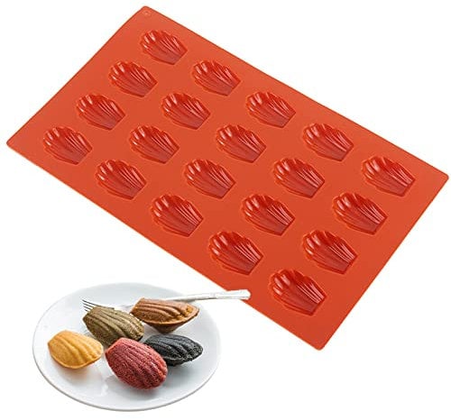 SZXMDKH Mini Madeleines Baking Tray, Madeleine Baking Mould, Non-Sticky Silicone Madeleine Mould,20 Hole Cake Mould for Cake/Chocolate/Candy/Biscuits (Red)