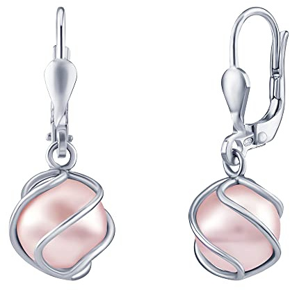 SILVEGO Damen Ohrringe aus 925 Sterling Silber mit Rosa Perle Swarovski Crystals im Käfig