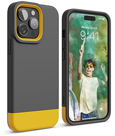 elago Glide Case Compatible with iPhone 14 Pro Max Case (6.7), Simple and Unique Design, Protective TPU Cover, Upgraded Shockproof, Mix and Match Parts, Enhanced Camera Guard (Dark Gray/Yellow)