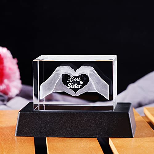 Ornalrist Crystal Gifts for Sister on Birthday Christmas Graduation | K9 Crystal Love Figurines Keepsake for Sister with Colourful Light Stand Ornaments Unique Sister Gifts from Brothers Sisters