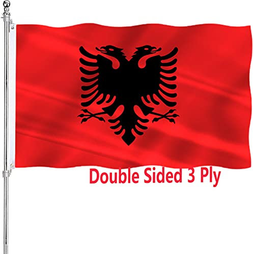 Bandiera dell'Albania 3x5 doppia faccia bandiera albanese per esterni 3 strati 200D poliestere resistente e tela durevole intestazione