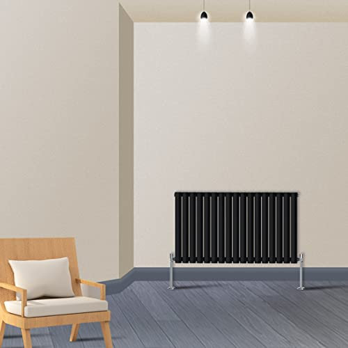 Warmehaus Horizontal Column Designer Radiator Oval Panel Single Black 600x1000mm - Modern Central Heating Space Saving Radiators - Perfect for Bathrooms, Kitchen, Hallway, Living Room