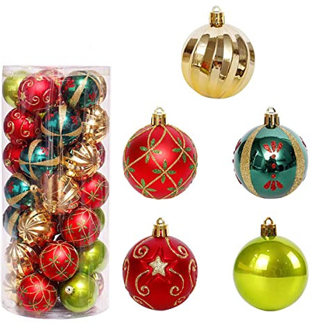 HEZHU 30* Weihnachtskugel Baumschmuck Kunststoff Christbaumkugeln Weihnachtsdeko Party (rot+grün+Gold)