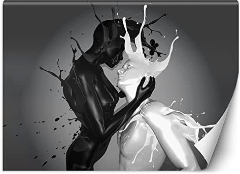 Feeby Papier Peint Intissé Bisous amour 200x140 cm noir et blanc XXL Moderne Décoration Murale Tableaux Muraux Tapisserie Salon Chambre à coucher Couple de personnes Abstrait