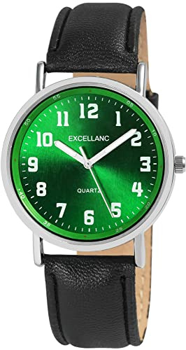 Excellanc Herren-Uhr Kunstleder Dornschließe Leuchtzeiger Analog Quarz 2900229 (schwarz grün)