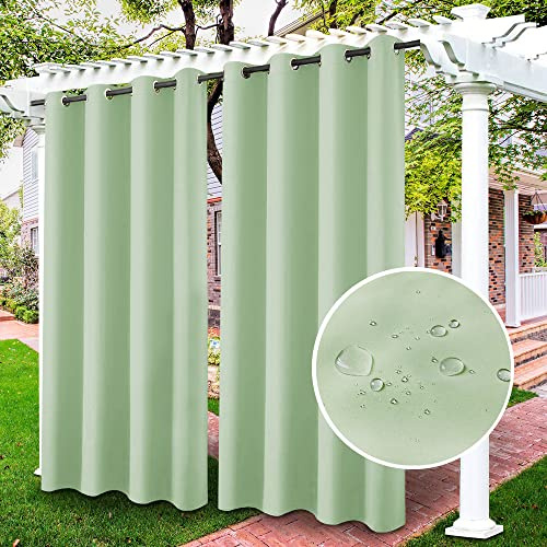 LiveGo Outdoor Vorhänge Wasserdicht, Verdunkelungsvorhang mit Ösen, Vorhang Blickdicht für den Gartenlaube, Schiebetür, Privatsphäre Wärmeisoliert(Grün01,2 PCS, 52 Wx108 L)