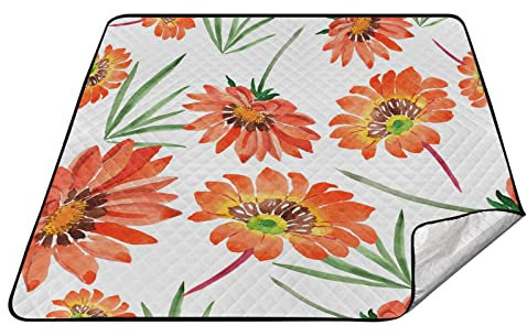 Wasserdichte Stranddecke Faltbare Rasendecke für Strand Orange Blumen Floral Bodendecke