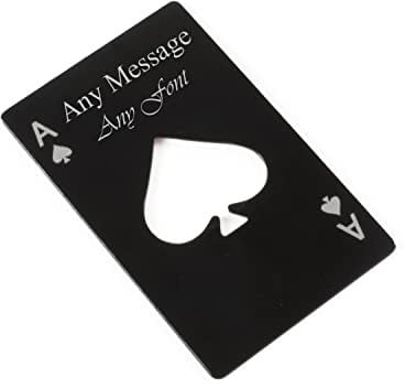 Personalised Engraved Stainless Steel Black Playing Card Bottle Opener, Any Message Design, Pocket Wallet Portable Bottle Opener, Fathers Day Gift, Gift for Him, Wedding Gift, Home Bar