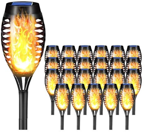 LQWELL® Solarleuchten Solar Fackellicht für Außen Garten 24 Stück 12 LED Solarlampe mit Realistischer Flammeneffekt IP65 Wasserdicht Gartenfackeln Solar Weg Hinterhöfe Rasen Beleuchtung