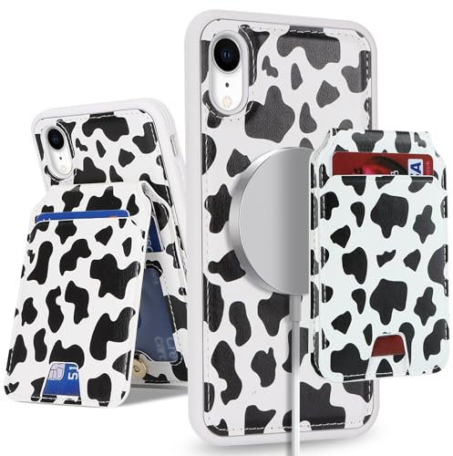 SailorTech iPhone XR case with Credit Card Holder magsafe, iPhone XR Phone Leather Case Wallet for Women Compatible mag safe Wallet Detachable 2-in-1 for Men-Cow Print
