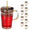Relaxdays Set de 10 Vasos, Jarras para Beber con Tapa y Pajita, Jarritas Batidos y Zumos 450 ml, con Asa, Marrón Claro