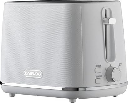 Daewoo Stirling Collection, 2 Slice Toaster, Easy Cleaning, Safety Features, Cord Storage, High Lift Lever, Browning Controls, Defrost, Reheat, Cancel Functions, Stainless Steel, White