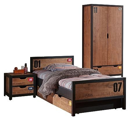 möbelando Jugendzimmer-Set >Alex< in Kiefer gebürstet - 209x75x96,5 (BxHxT)