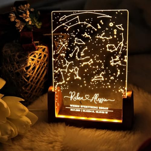 ZXH Personalisiertes Sternkarten-Licht, individuelle Sternkarte nach Datum, Nachtlicht, Sternbild, Karte The Night We Met, personalisiertes Nachtlicht, Jahrestags-, Hochzeitsgeschenke für Paare