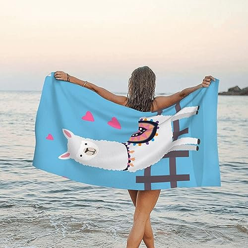 AAPIKA Niedliches Alpakas bedrucktes Mikrofaser-Badetuch 70 x 140 cm – ultrafeines, schnell trocknendes, saugfähiges Reisehandtuch