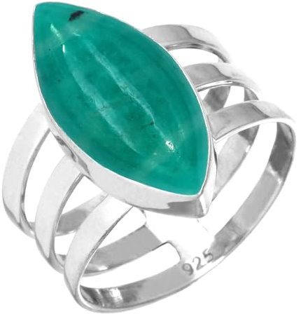 Jeweloporium Grüner Amazonit-Silberring, Größe 61 (19,4), 925er Sterlingsilberring für Damen, echter Marquise-Edelstein, handgefertigter Schmuck