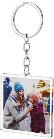 CQSXM Porte-clés Personnalisé avec Photo, Le dos du Pendentif Porte-clés est une Image Miroir de la Photo, Cadeau pour Ami/Partenaire/Papa/Maman (carré)