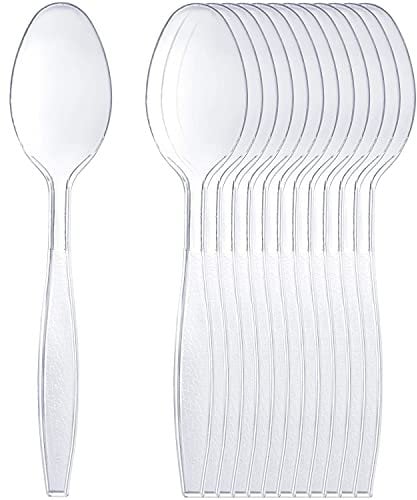 50 Clear Plastic Spoons - Strong, Heavy Duty, Reusable & Washable, Perfect for Parties & Dinnerware