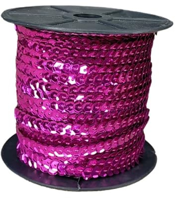 LENTEJUELA CUBETA (50 metri) - (6MM) Paillettes per artigianato, paillettes per cucito, passamaneria, rotolo di paillettes ideale per progetti di cucito (Fucsia)
