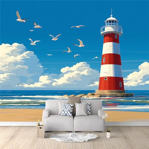 Panorama-Art Fototapete Leuchtturm Meer 400 x 280cm Vlies Tapeten Teenager Moderne Wandtapete Wohnzimmer Schlafzimmer UV-Schutz