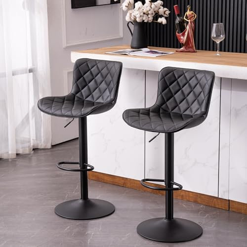 YOUNIKE Höhenverstellbarer Barhocker Moderne quadratische Barstühle Kunstleder und Metall Hocker Hohe Belastbarkeit Schwarz 2er-Set Maximal 136 kg
