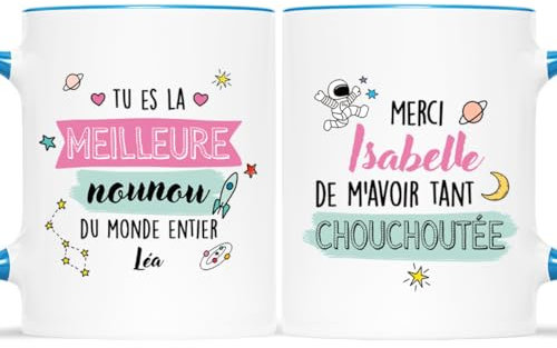 CADEAU PLUS Mug Personnalisé Prénom - Merci Nounou De M'Avoir Tant Chouchoutée - Idée Cadeau Original, Tasse Super Nounou