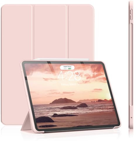 SZPSGC Hülle für iPad Pro 11 5. Generation 2024 M4, Flexible TPU Rückseite Schutzhülle Case Unterstützt Apple Pencil Pro & Pencil USB-C, Auto Schlafen/Wachen, Rosa