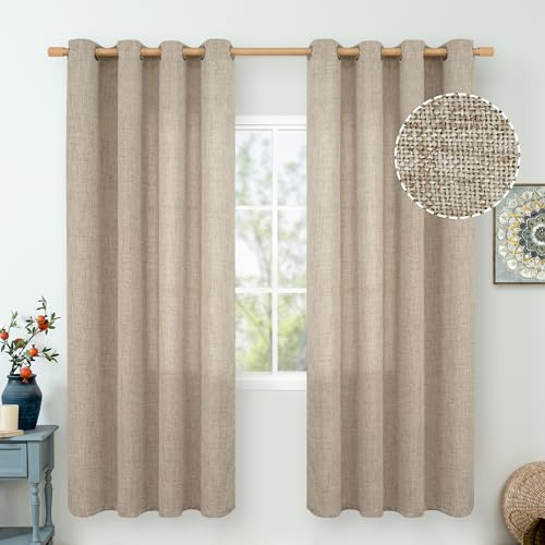 QUEMAS Leinen-Vorhänge für Schlafzimmer, 183 cm Länge, 2 Stoffbahnen, Sackleinen-Vorhänge, lichtfilternd, dick, halbtransparent, mit Ösen, Schlafzimmervorhänge für Bauernhaus, 132 cm breit, 2 Paneele,